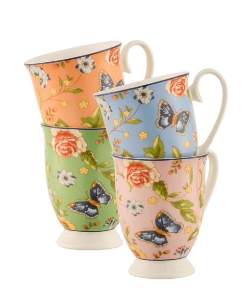 Cottage Garden Footed Mugs  Set of 4