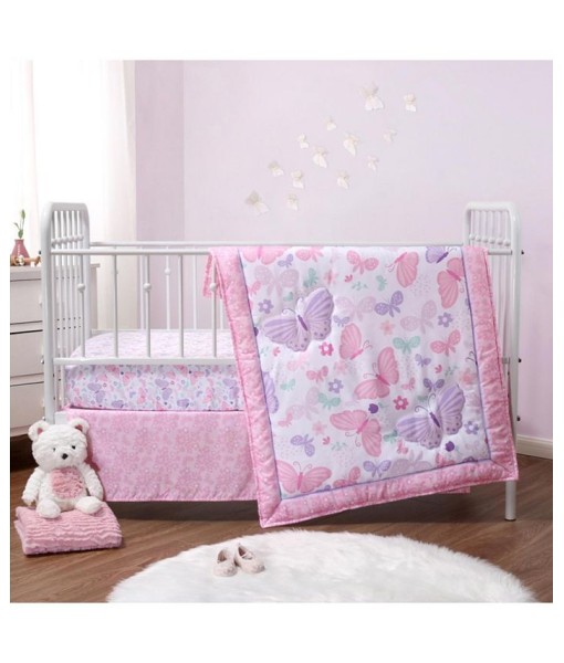 Pink and Purple Butterfly Song Crib Bedding Set for Baby Girls  3 Piece Nursery Set